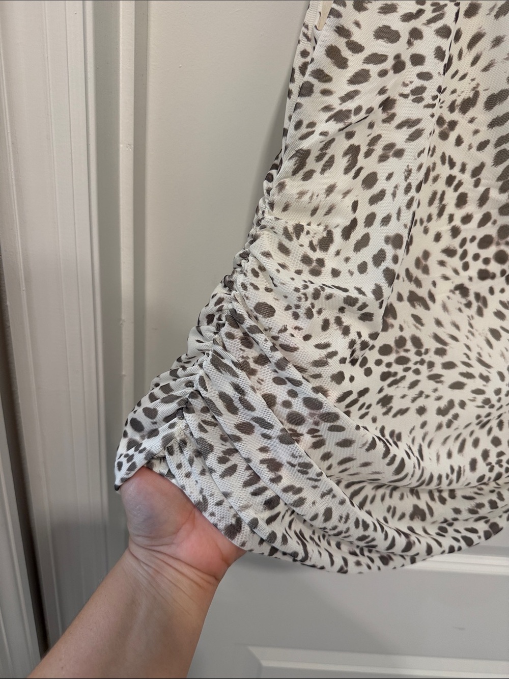 Cheetah Print Mesh Ruched Square Neck Top - Picture 7 of 7